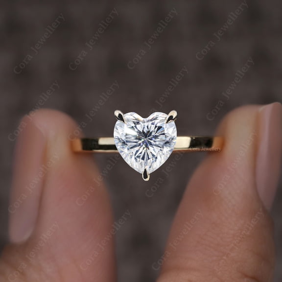 Cora Jewellery 2CT Hidden Halo Heart Moissanite Engagement Ring For Women, 14K Yellow Gold