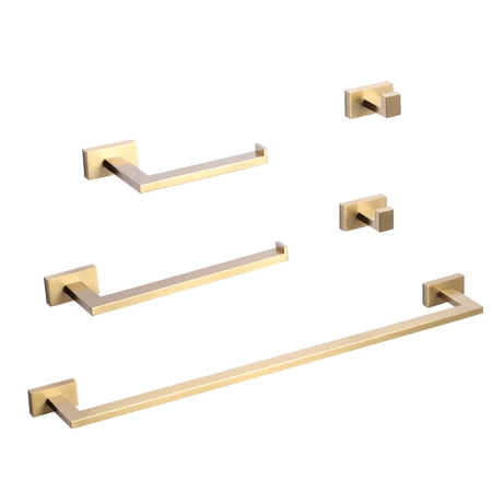 Wowow 5-Piece Gold Decorative Bathroom Hardware Set with Towel Bar Toilet Paper Holder and Robe Hook