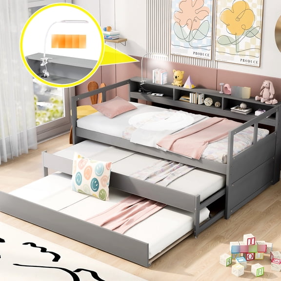 Wood Daybed with Trundles and No Box Spring / Support Mattresses and Save Space