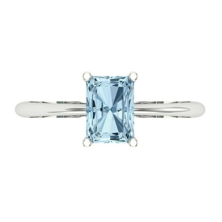 Clara Pucci 14K White Gold 1ct SwissBlueTopaz Solitaire Ring for Women