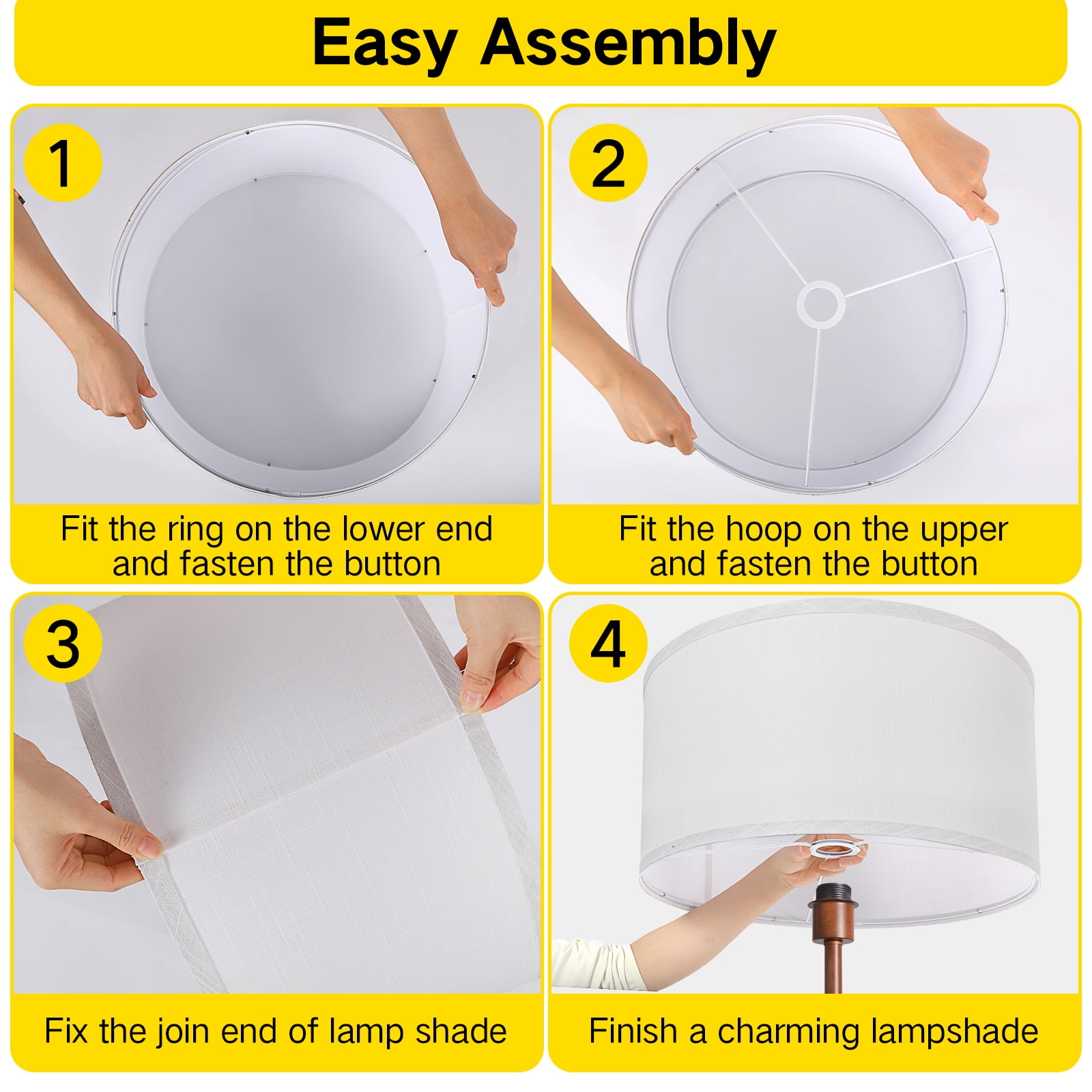 OUTON Large Drum Lamp Shades for Floor Lamps, 16" Top x 16" Bottom x 9" High, Easy to Assemble, Replacement Linen Lampshades for Table Lamps & Bedside Lamps (1.65" Spider), White