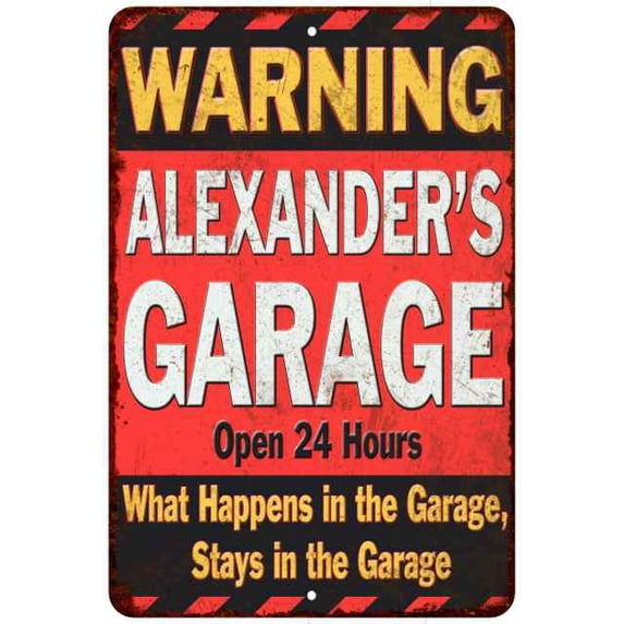 ALEXANDER'S Garage Warning Man Cave Wall Decor 8x12 Metal Sign 108120030144