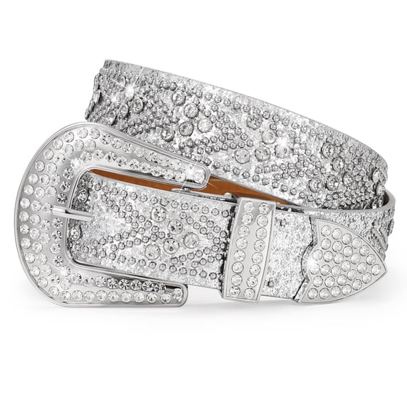 WHIPPY Western Cowboy Leather Belt for Women Men Cowgirl Rhinestone Studded Belt for Jeans Dresses