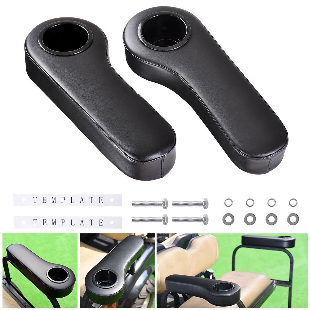 2pcs Universal Golf Cart Armrest Cushion with Cup Holder PU