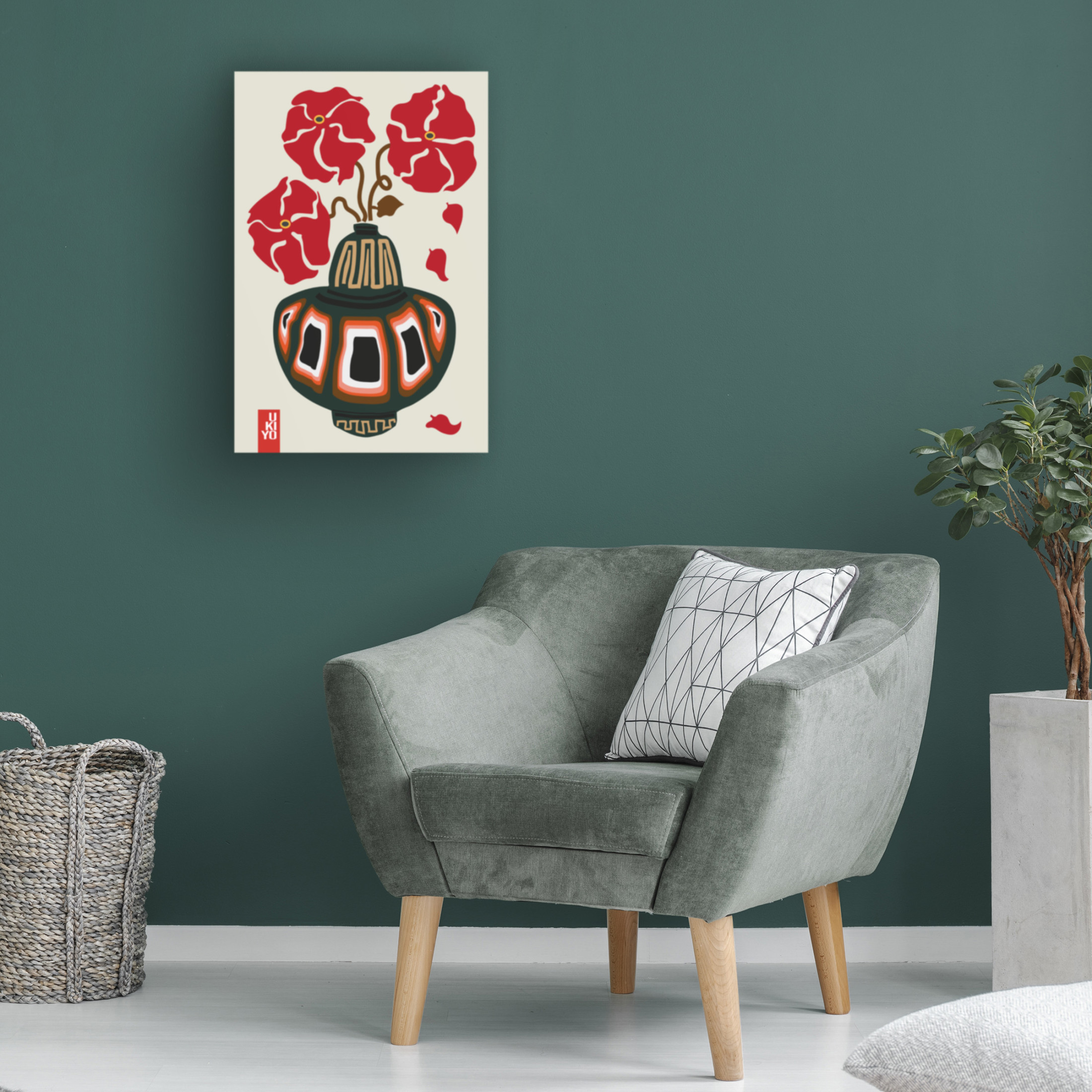 Trademark Fine Art Frances Collett  Ukiyo Vase Flower Greige Canvas Wall Art