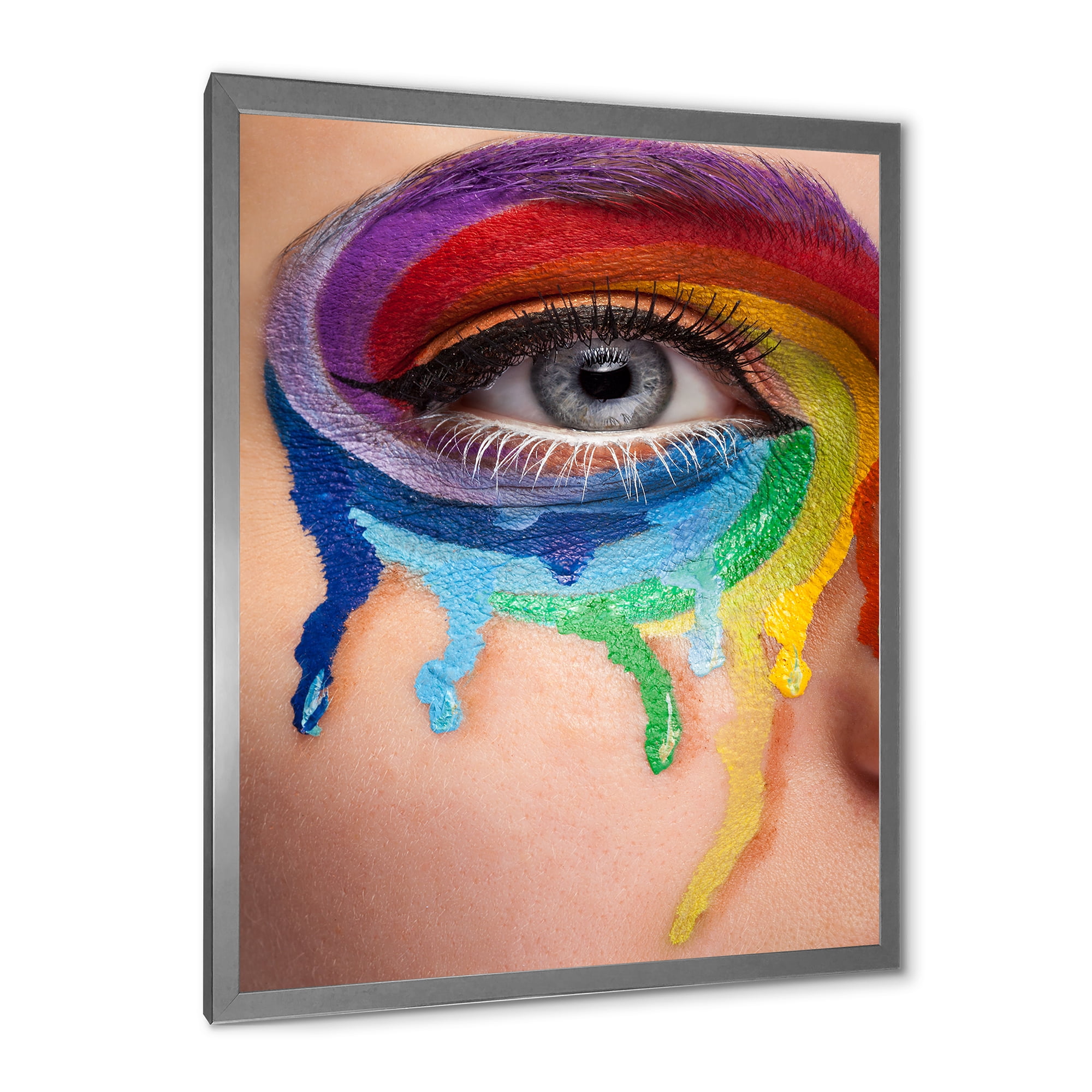 Designart 'Close Up Eye With Colourful Cry In A Wheel Arround' Modern Framed Art Print