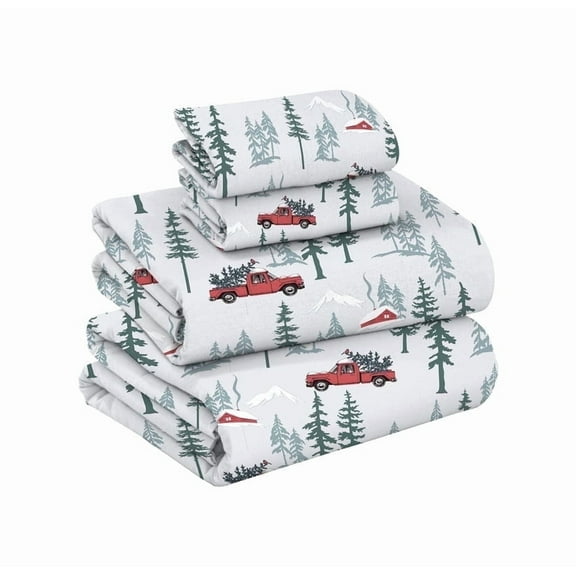 RUVANTI Flannel Sheets Queen Size - GOTS Certified 100% Organic Cotton, 4 Piece Warm, Soft & Breathable Set, Deep Pocket Snug Fit, Double Brushed Cozy All Season Bedding, Merry Miles