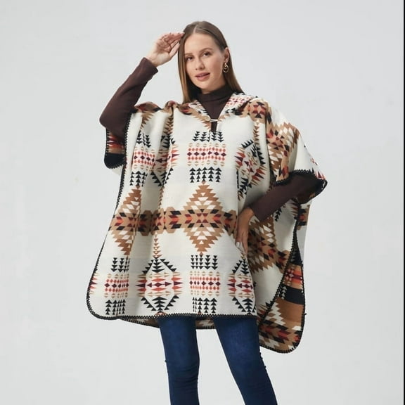 ZEBLIOSO Women's Hooded Shawls and Wraps Cowgirl Style in Winter Western Ponchos One Size