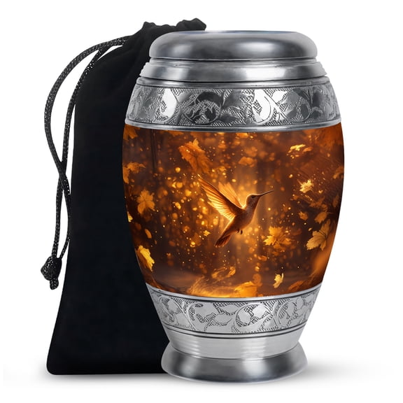 Humming Bird Large Decorative Urns For Human Ashes Adult Woman, Burial Urn For Uncle And Aunty, Funeral Urn For Grandmother, Brown Cremation Urns For Human Ashes, 10 Inch