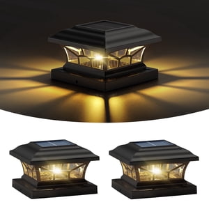 Solar Fence Post Cap Lights 2-Pack, Warm/Cool White
