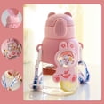 thumbnail image 6 of Kawaii Water Bottle with Flip-Top Lid, Animal Character Reusable Plastic Drinking Bottle with Straw and Adjustable Strap for School Outdoor, 20 Oz, 6 of 6