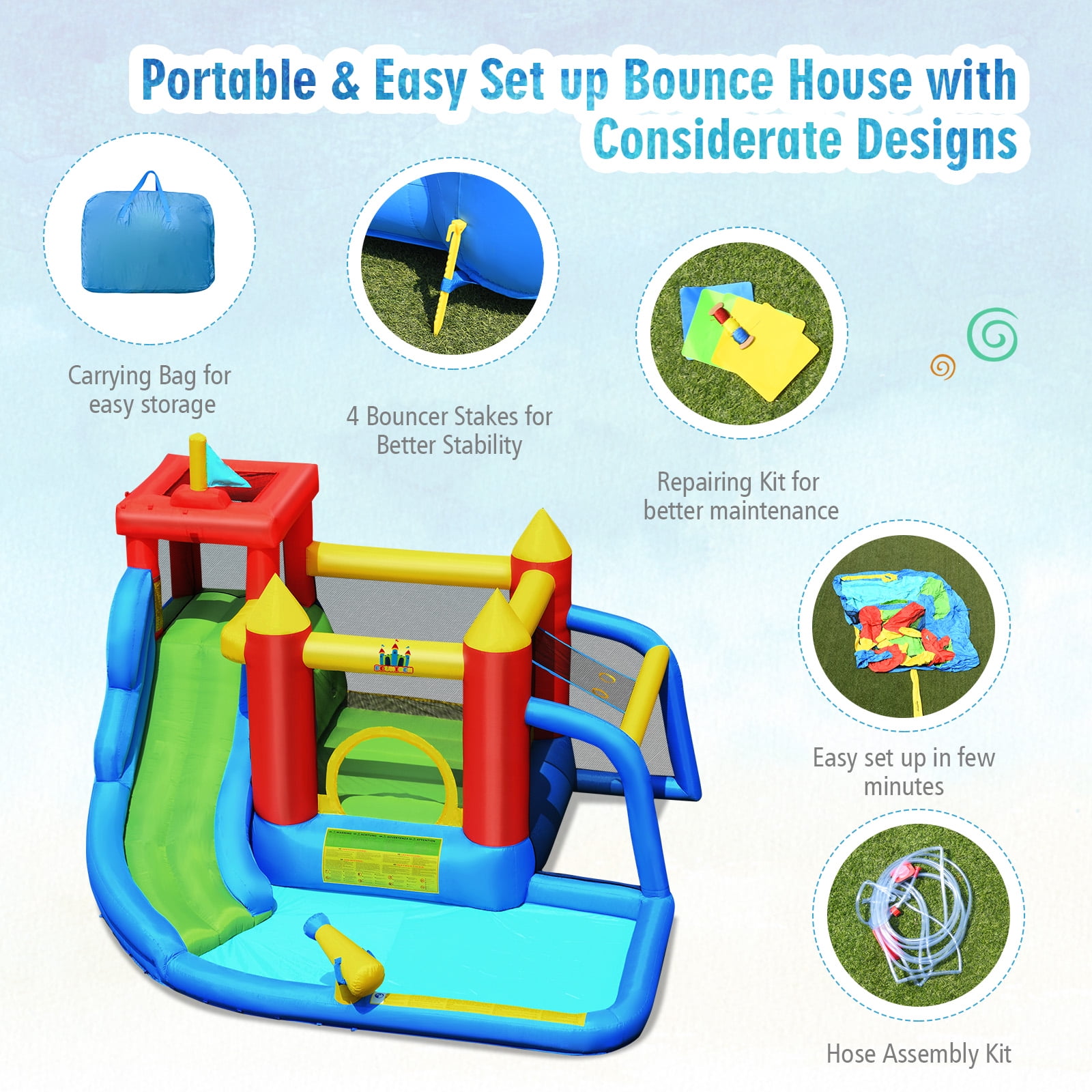 Infans Inflatable Bouncer Water Slide Bounce House Splash Pool without Blower