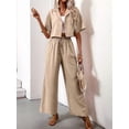 thumbnail image 5 of Women'S Casual 2 Piece Set V-Neck Short-Sleeved Tops Straight Wide Leg Pants Outfit Khaki S, 5 of 9