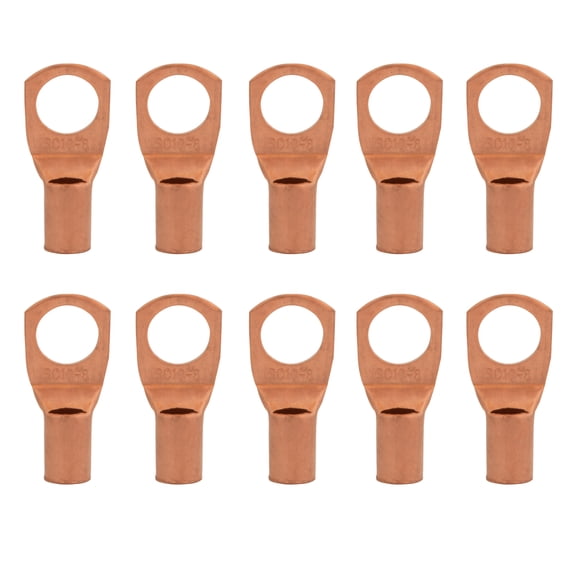 8 Gauge AWG Non-Insulated Pure Copper Lugs Ring Terminals Connectors 5/16" Inch Ring Size 10 Pack