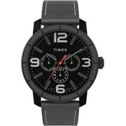 Timex TW2U15200 Men's Multifunction Analog Black Steel Watch Grey Leather Strap