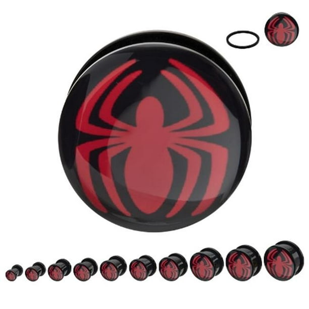 Marvel SPMNUP06-0PR Bouchons Acryliques avec Logo Spider-Man & 44; Noir et Rouge - Taille 0