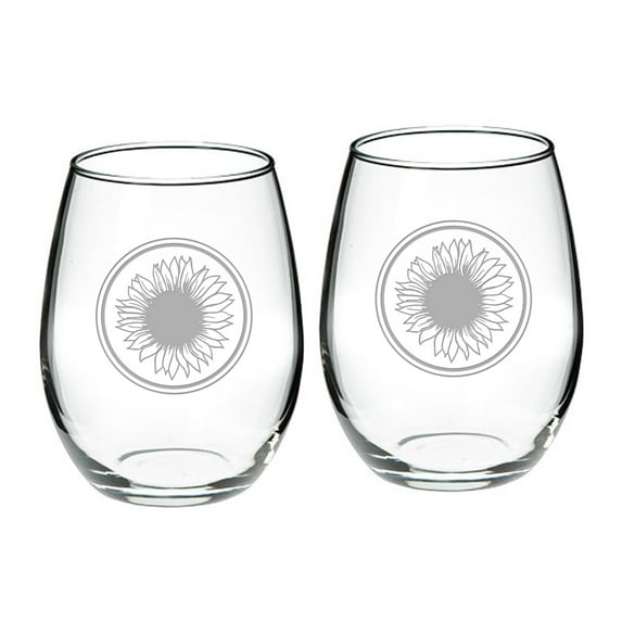 Sunflower Deep Etched Stemless Red Wine Glass