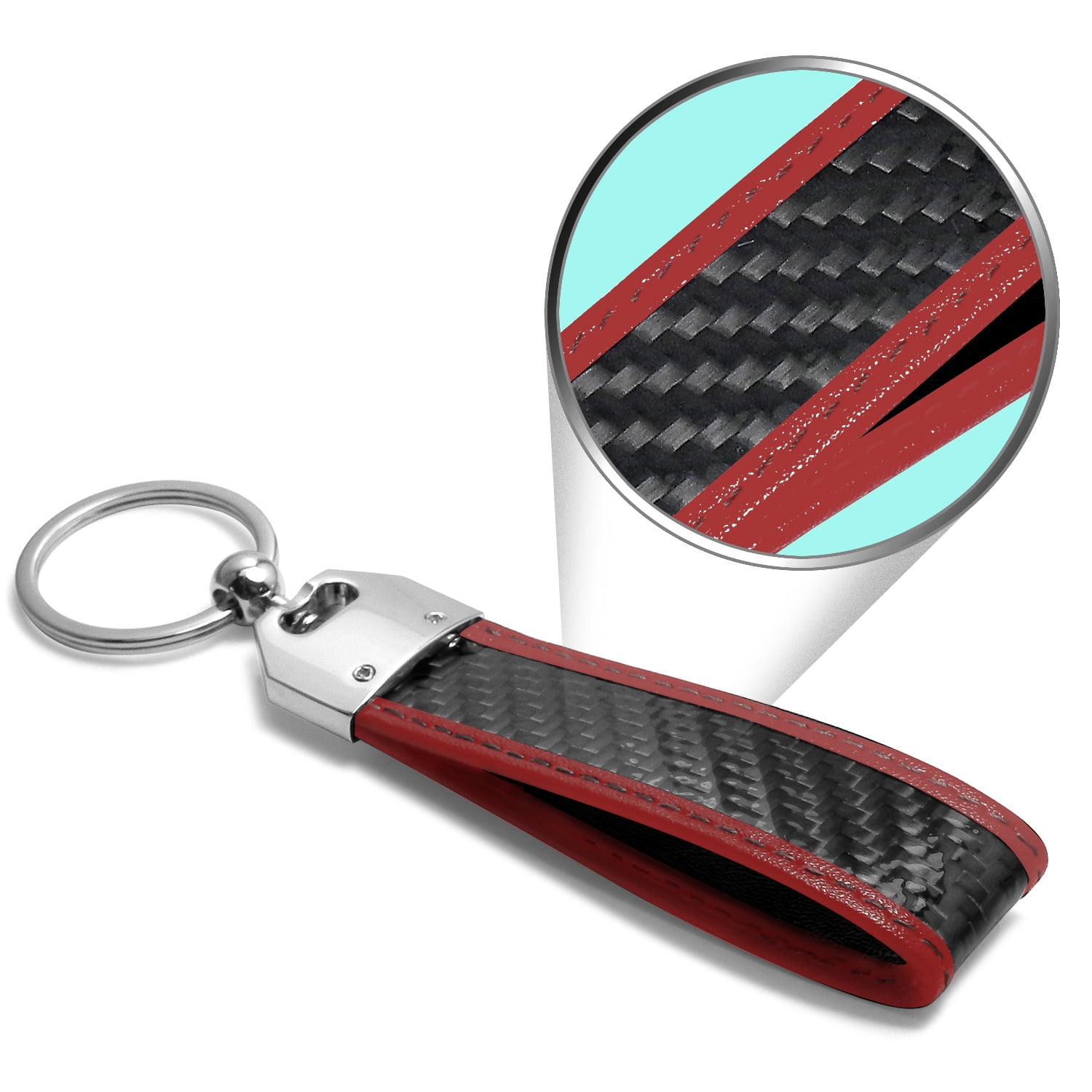 Dodge Charger Real Carbon Fiber Strap with Red Leather Stitching Edge Key Chain