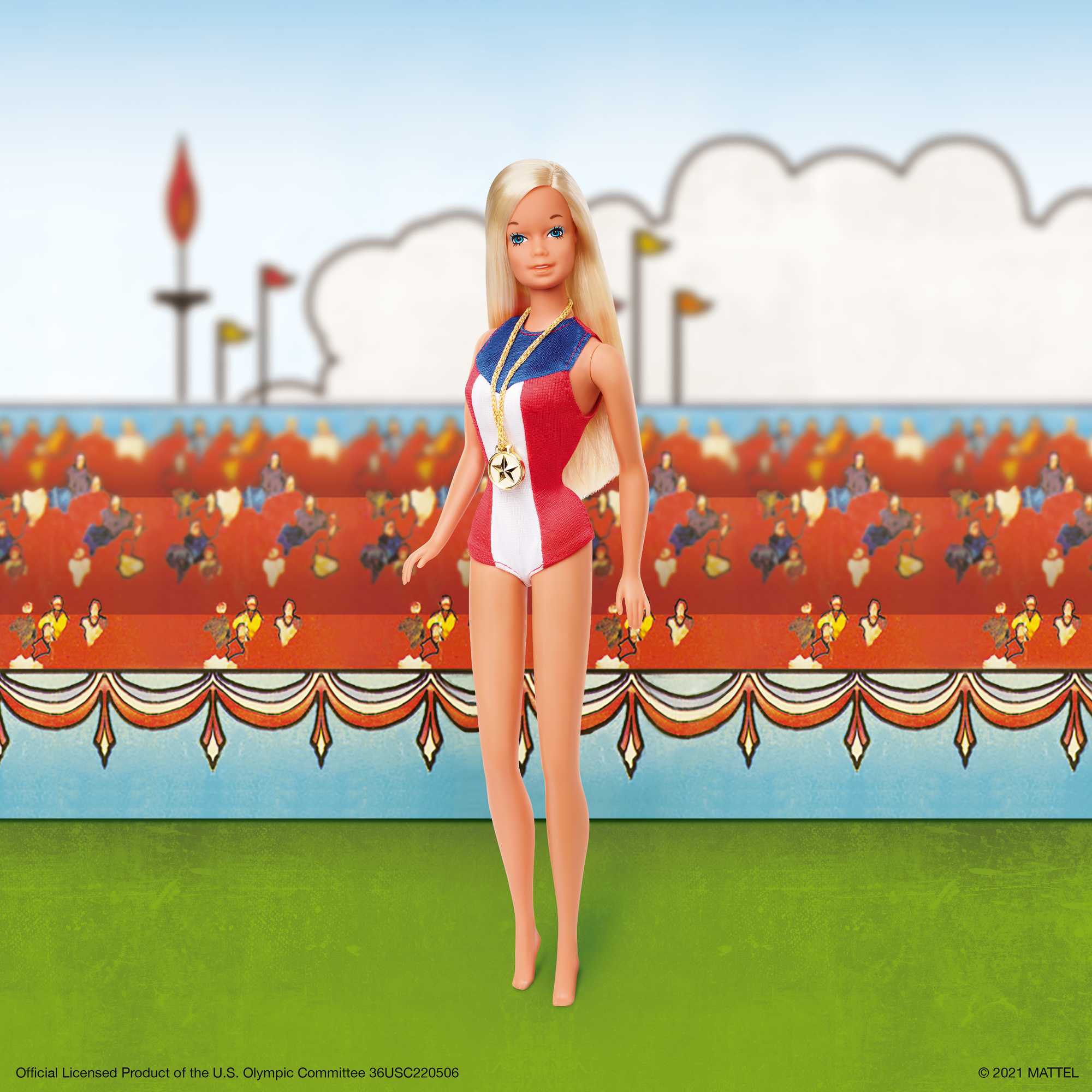 Barbie Signature 1975 Gold Medal Reproduction Barbie Doll with Red, White & Blue Leotard - image 3 of 7