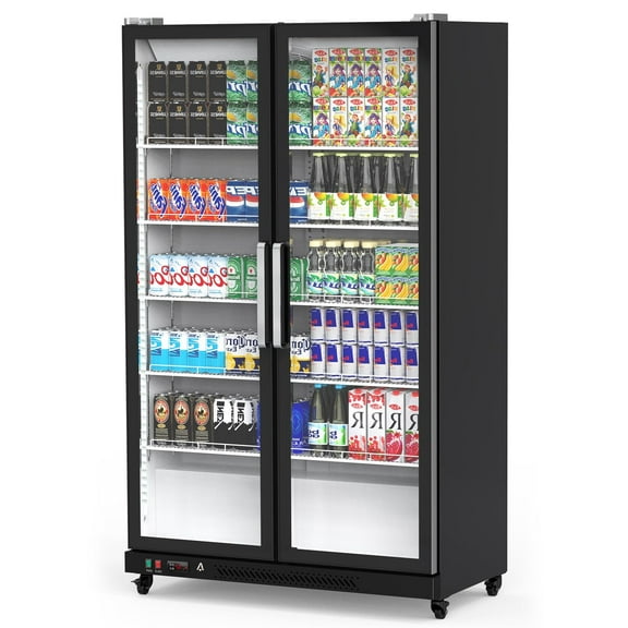 Beverage Cooler Commercial Refrigerator, 39Cu.Ft. Glass Door Display Refrigerator with LED Light, Commercial Refrigerator for Restaurant Cafe Bar Store