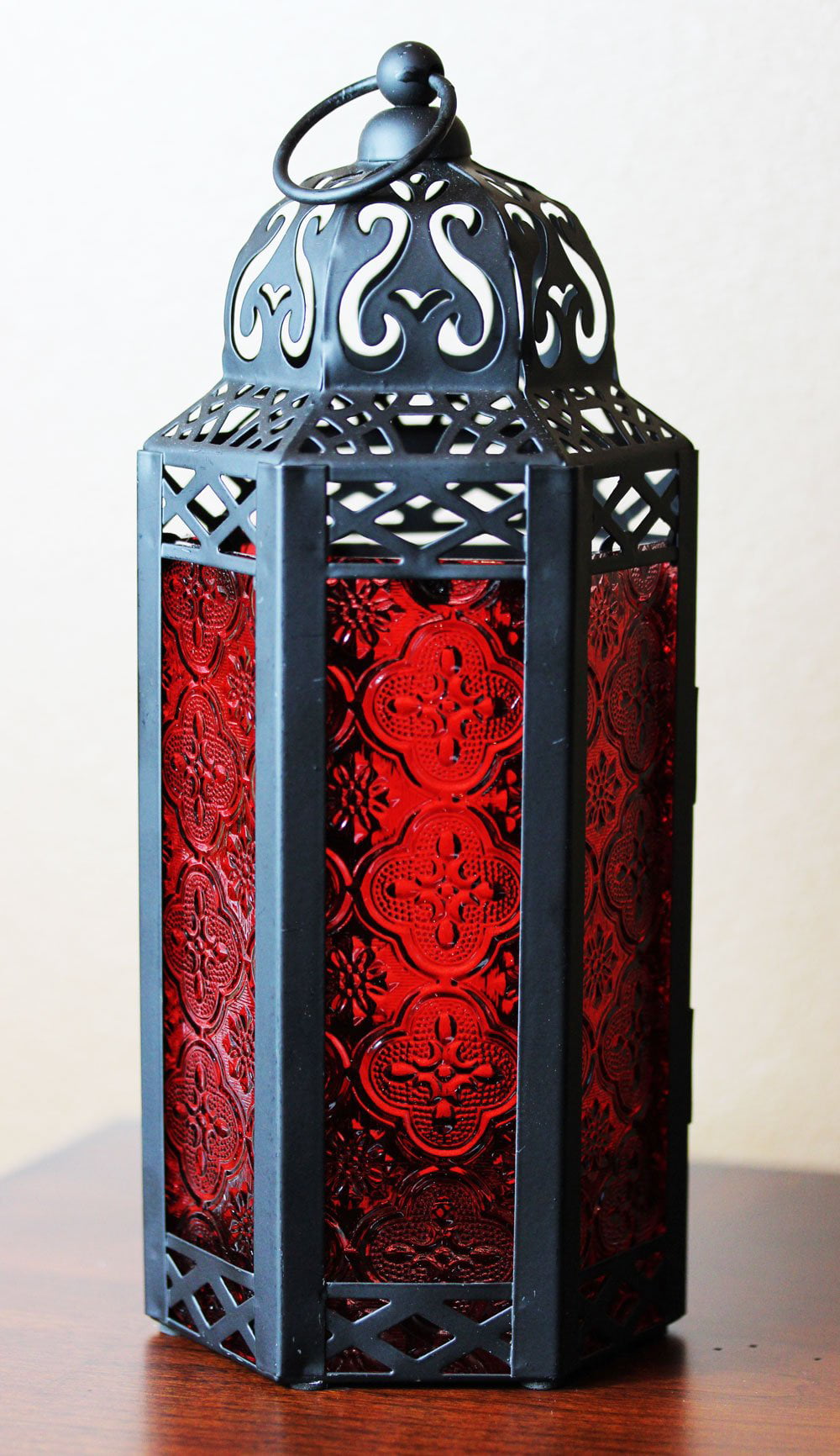 Moroccan Style Grey Patterned Glass LED Lantern Home Decor Lamp 