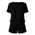 thumbnail image 4 of Mifsaly Two Piece Short Set for Women Side Buttons Summer Casual Vacation Matching Outfits Crewneck Top and High Waisted Shorts with Pockets Black,XL, 4 of 7