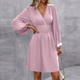 thumbnail image 3 of Women's Elegant Dress V Neck Long Sleeve High Waist Swing Prom Cocktail Short Dresses, 3 of 9