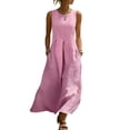 thumbnail image 2 of QUNYINEY Solid Casual Sundresses for Women Cotton Linen A Line Sleeveless Long Tank Dress Crew Neck Loose Fit Summer with Pockets Dresses, 2 of 8