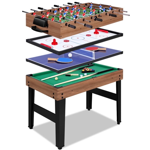 Rioloiuy 12-in-1 Combo Game Table Set for Home, Multi-Game Table for Adults Kids with Hockey, Foosball, Pool, Shuffleboard, Ping Pong, Chess, Checkers, Bowling, and Backgammon (Walnut)