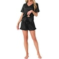 thumbnail image 2 of Conjunto de pijama de satén para mujer INSPIRE CHIC, camisetas de manga corta con pantalones cortos con volantes, ropa de casa XS negro, 2 of 6
