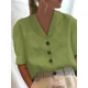 thumbnail image 4 of Camisa de lino y algodón para mujer, cárdigan de un solo pecho con solapa, blusa informal de media manga con burbujas, estilo Simple, Color sólido, nuevo, 4 of 5