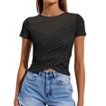 thumbnail image 1 of Top corto cruzado de encaje para mujer: corte ajustado, manga corta, camiseta plisada, moda informal, 1 of 5