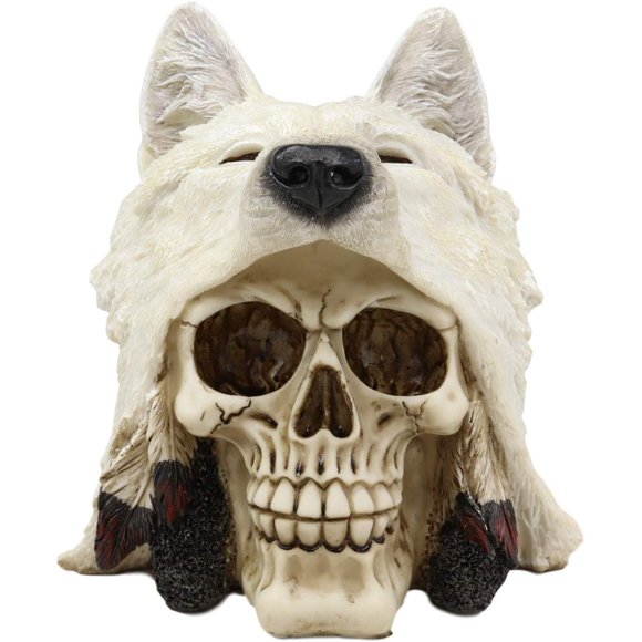 Ebros Koitsenko Warrior Lone Wolf Skull Statue Gothic Figurine Halloween Party Centerpiece Decorative (White Wolf)