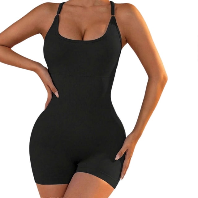 High Waist Yoga Jumpsuit Breathable Workout Bodysuit Shorts Adjustable Shoulder Strap For Women Gym Fitness Running Sky blue L