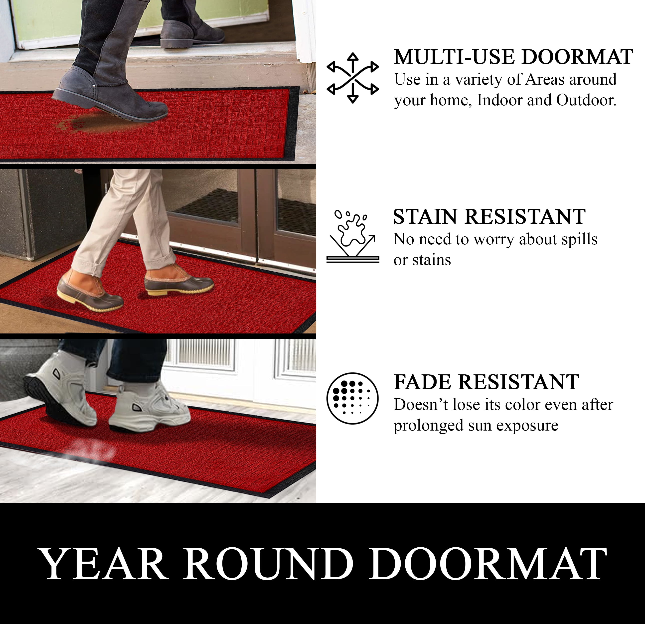 A1HC Indoor Outdoor Mat, Front and Back Entrance Welcome Mats, Front Door Patio Mats 47X71 Inches, Non-Slip Easy Clean Entrance Washable Large Size Doormats, Red Criss Cross