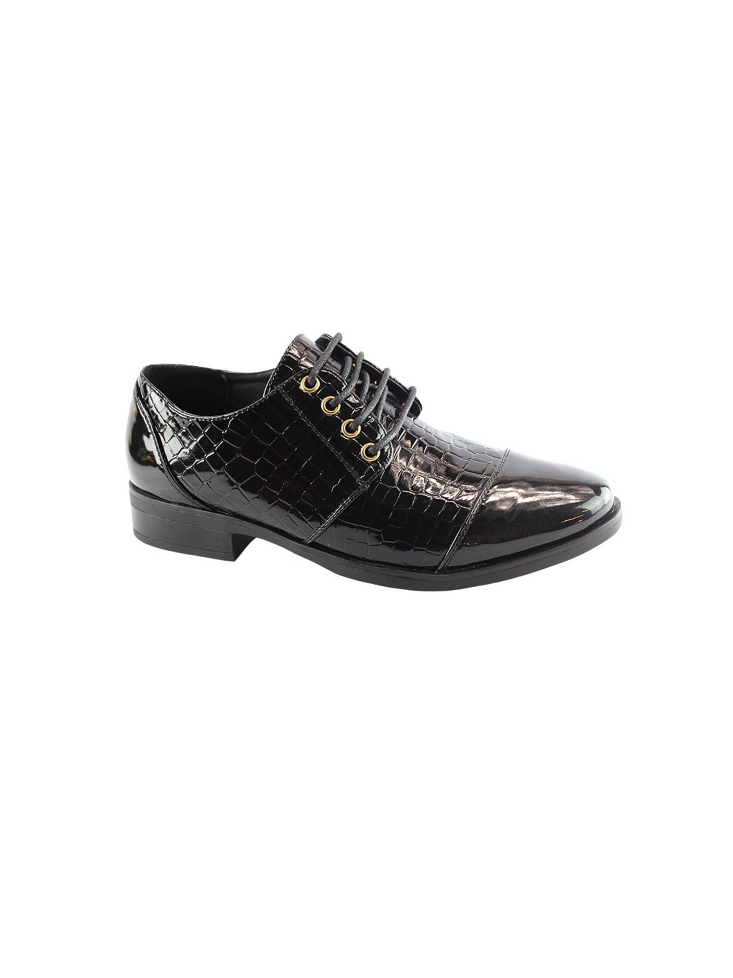 Liyu Adult Black CrocLike Panel Cap Toe LaceUp Oxford