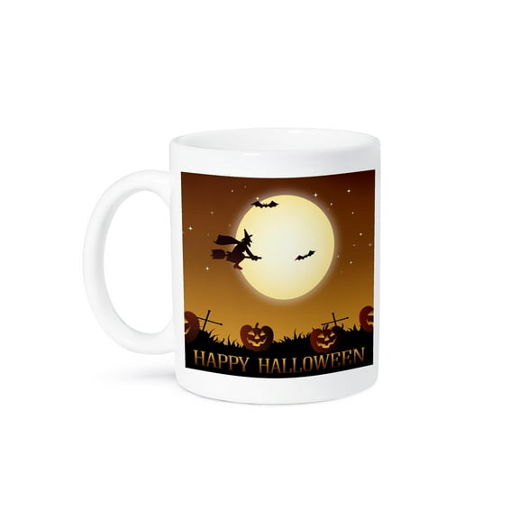 3dRose, Happy Halloween with Witch and Bat Pumpkin, 15oz Mug