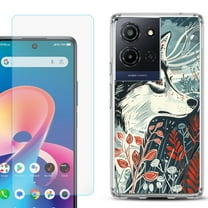 For TCL K32 5G Protective Shockproof Phone Case with Tempered Glass Screen Protector, by OneToughShield - Calm Husky