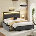 thumbnail image 3 of GUNAITO Full Bed Frame with Headboard, Platform Bed with 2 Drawers, Velvet Upholstered Bed Frame with LED Lights & Charging station，Dark Grey, 3 of 11