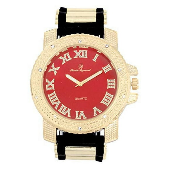 Charles Raymond Iced Oversized Hip Hop Bullet Rubber Band Mens Watch, That Shows Your Lust for Life - GJM (GJM - Red - Gold - Black)