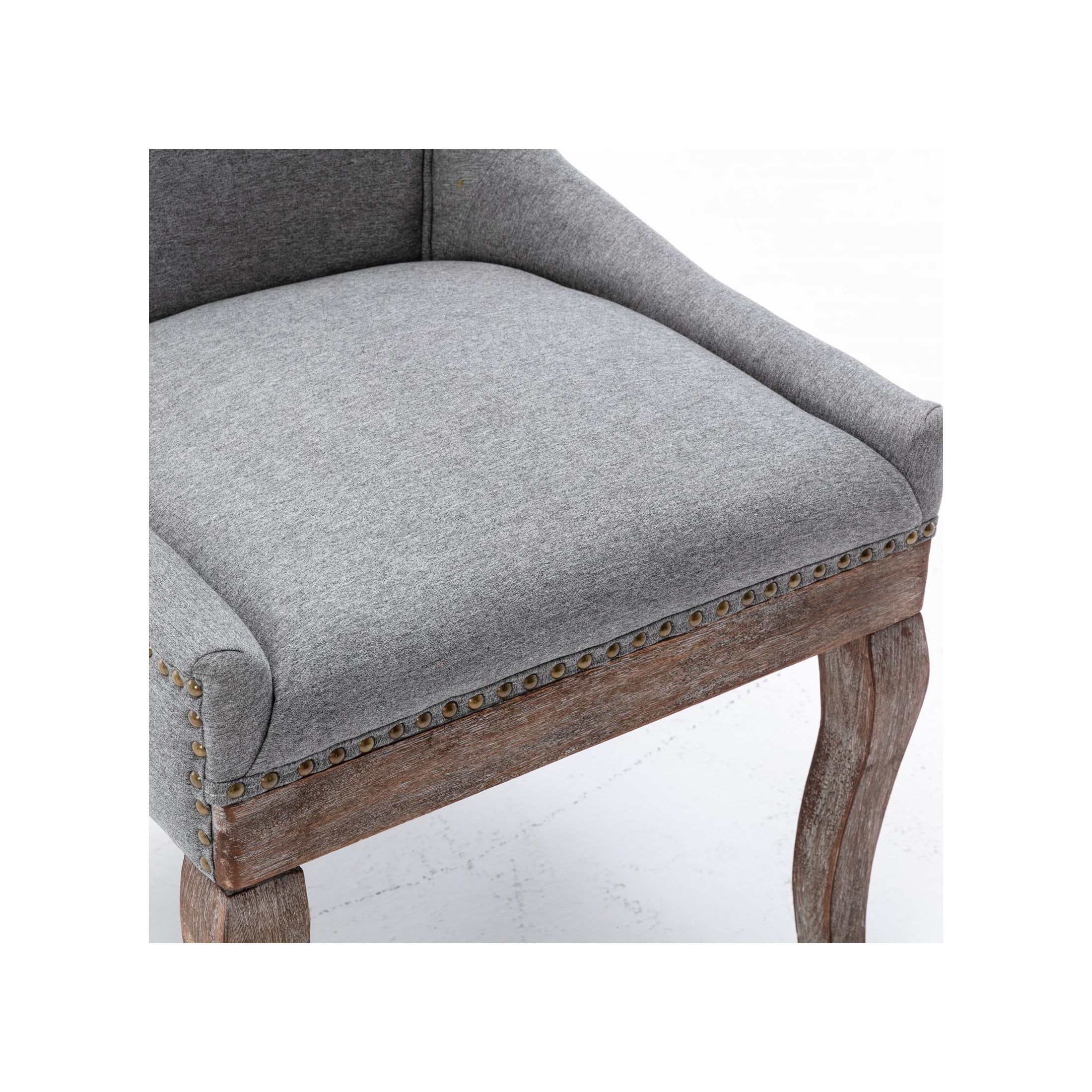 Echo Upholstered Dining Chairs with Nailhead Trim, Solid Wood Legs, Gray, Set of 2