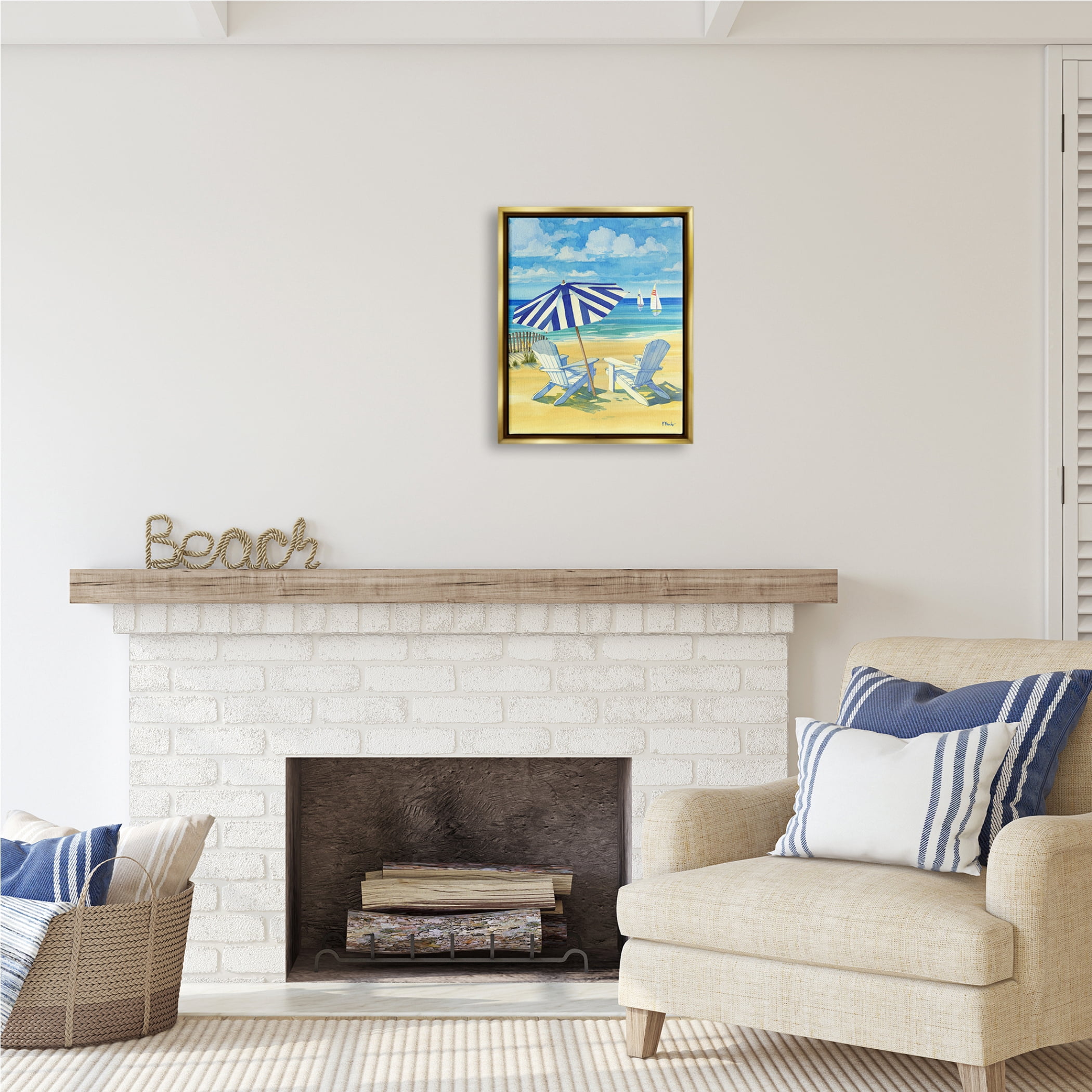 Stupell Industries Summer Shade Beach Scene Nature Painting Gold Floater Framed Art Print Wall Art, 17 x 21