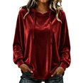 thumbnail image 2 of Hurxie Women Casual Hoodie Velour Long Sleeves Fashion Pullover Loose Fit Tunic Winter Tops Comfy Shirts, 2 of 7