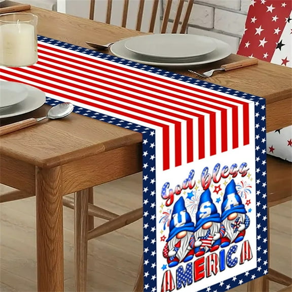 4th of July Patriotic Table Flag - Stars & Stripes Red White Blue Theme Decor for Independence Day Party Supplies, Holiday Home Decorations, Festive Dining Centerpiece - Polyester Tabletop Display A