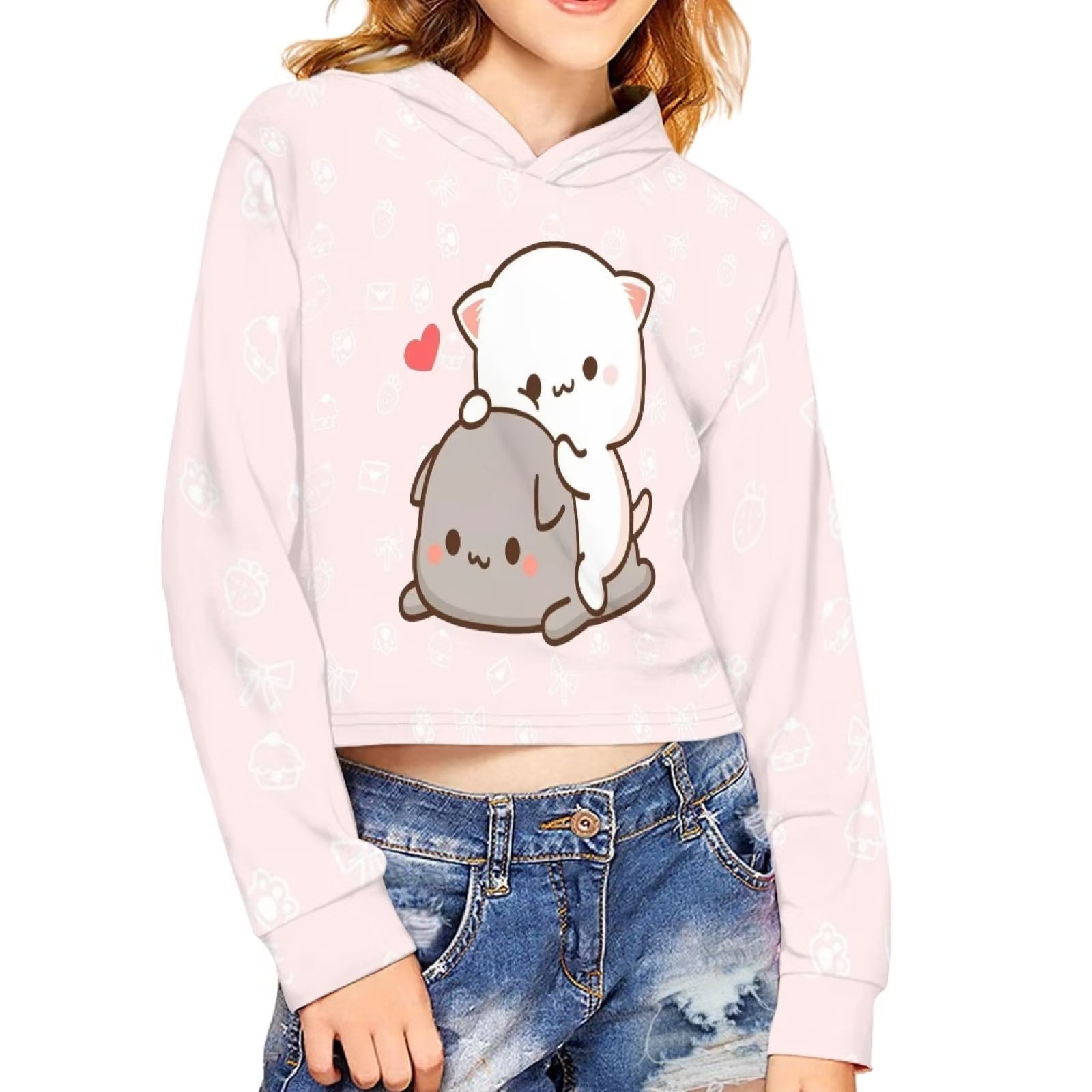 FKELYI Cute Kitten Crop Tops Hoodies for Kids Girls Breathable Home ...