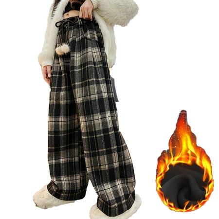 

WOLLED Youth Girls Wide-Legged Pants Middle Big Kids Padded Warm Trousers Toddler Fleece High-Waisted Pants for 5-15Y