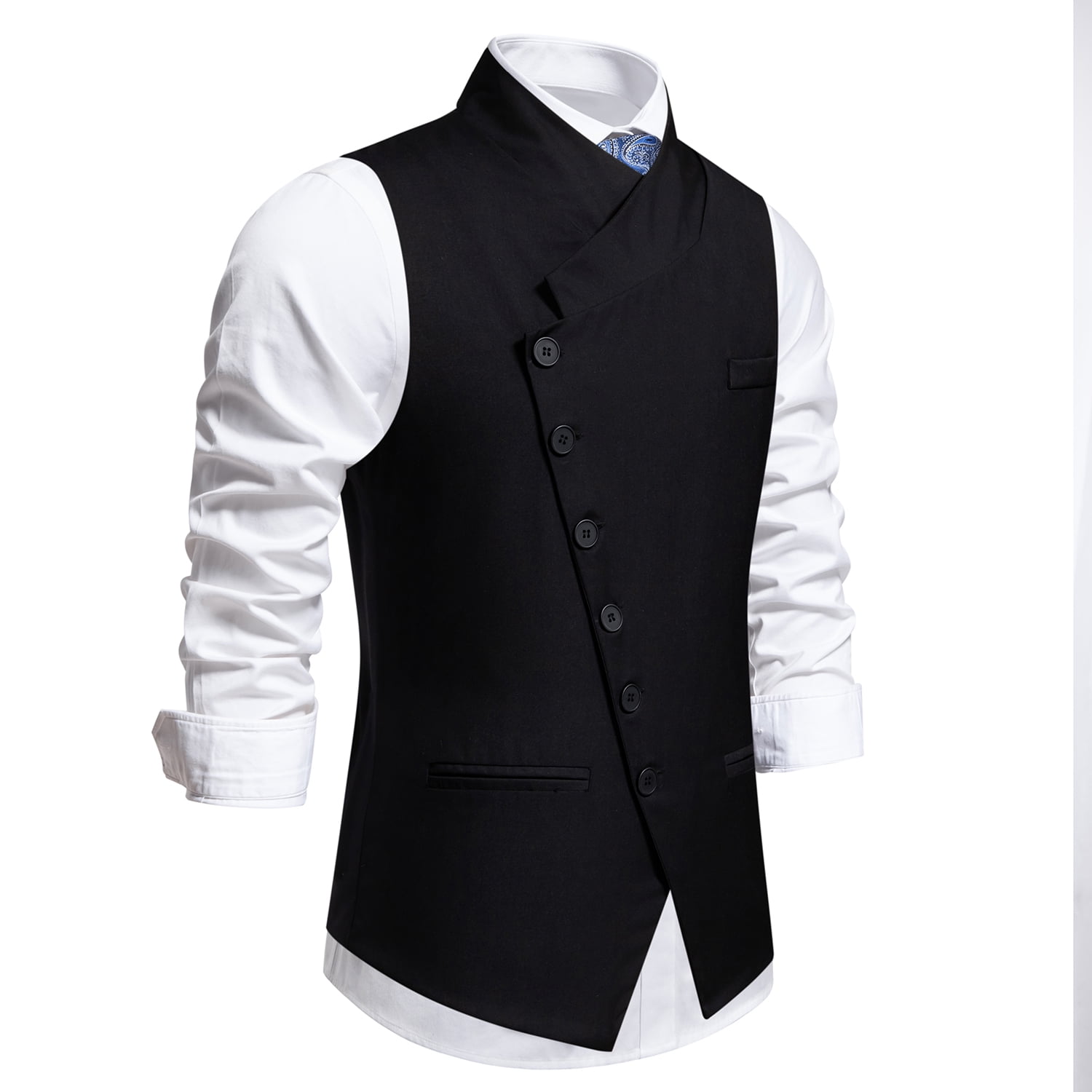 Cloudstyle Men's Solid Color Single-Breast Angled Closure Vest - Standard Fit Sleeveless Waistcoat with Notch Lapel