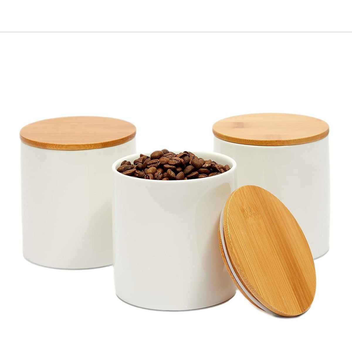 Tea Coffee Sugar Canister Porcelain Kitchen Food Storage Blue Print Design x3 