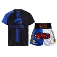 thumbnail image 3 of Hansber Kids Boys Boxer Costume Set Short Sleeve Active T-shirt with Boxing Shorts Set for Role Blue&White 12, 3 of 6