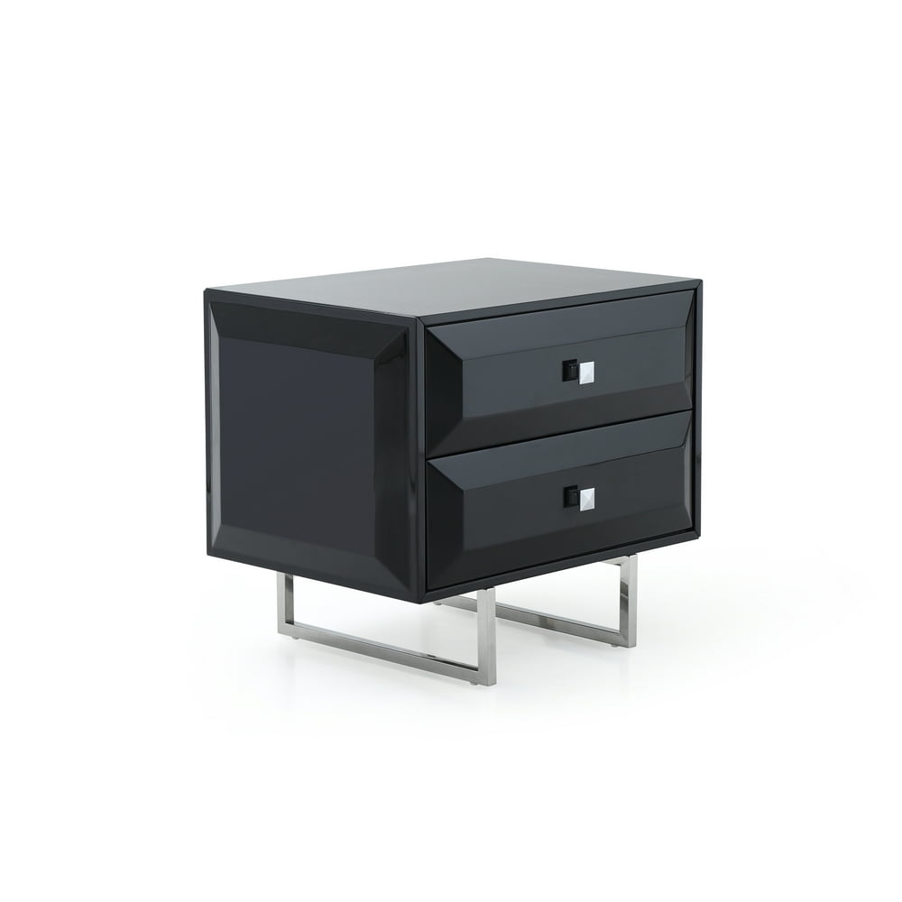 Whiteline Modern Living Black Abrazo Contemporary High Gloss Nightstand